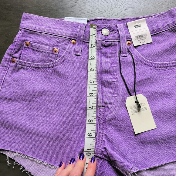 NWT Levi's Premium 501 Botanical Lavender Bright Purple Cutoff Denim Shorts - Picture 15 of 16